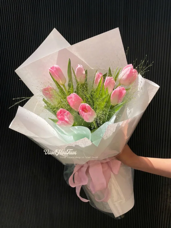 Bo-Hoa-Tuoi-Tulip-Pink-Tulip-Vintage-Vuon-Hoa-Tuoi-2